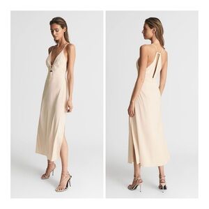 Reiss Ellis Plunge Neck Bodycon Slip Midi Dress